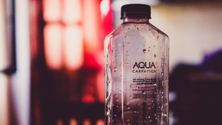 Branded water bottle.